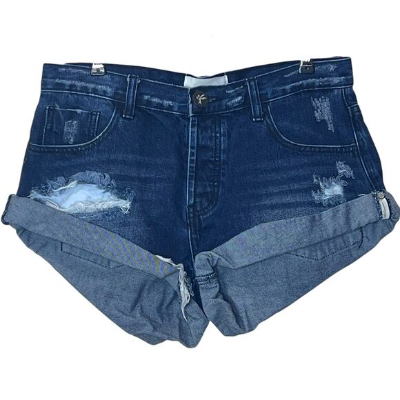 One Teaspoon Bandits Cut Off Jean Shorts Twisted Hem Distressed Blue Women 26 - Picture 1 of 9